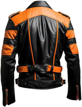 Veste en cuir de mouton noir à manches matelassées pour homme